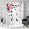 2PC Pink & Blue Rose Butterfly Sheer Curtains – HD Digital Print   Pocket Rod Top for Living Room & Bedroom – Home Decor Set