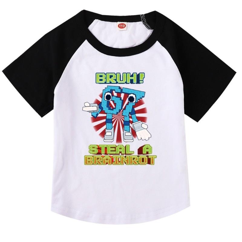 9192 Kids Girls Steal a Brainrot 67 Six Seven Print Raglan Short Sleeves Cotton T-Shirt
