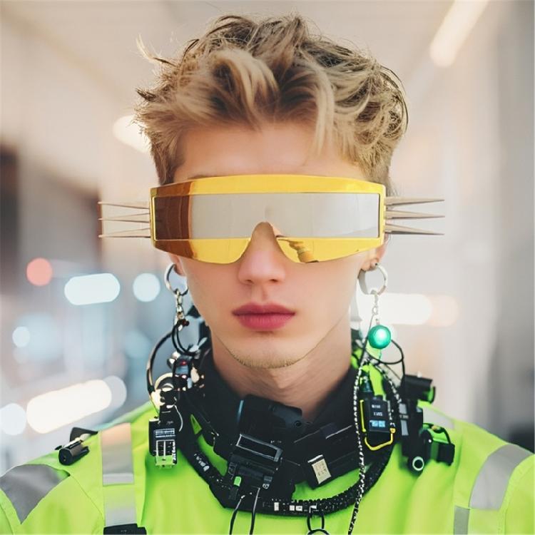 Mutige Punk-Style Sonnenbrille mit Nieten-Detail PC-Rahmen Sonnenfilter Unisex Augenschutz Ausrüstung für Damen und Herren