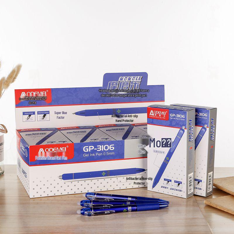 Penna cancellabile Mo Mo Le attivata a pressione, colore Inchiostro Orchidea, 0,5 mm, Blu Cristallo con Nero Carbone, Retrattile per Studenti.