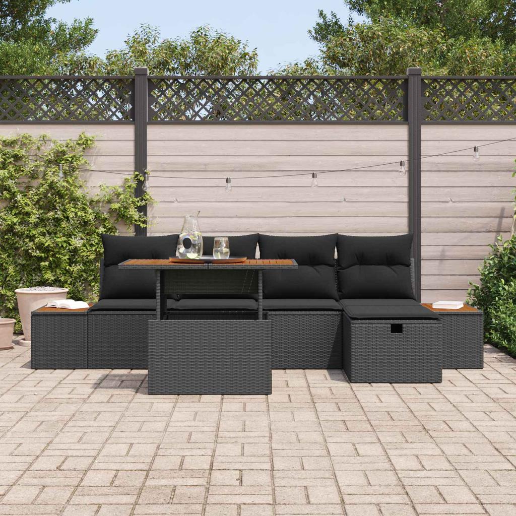 Garden Sofa Set 6 pcs Black Poly Rattan