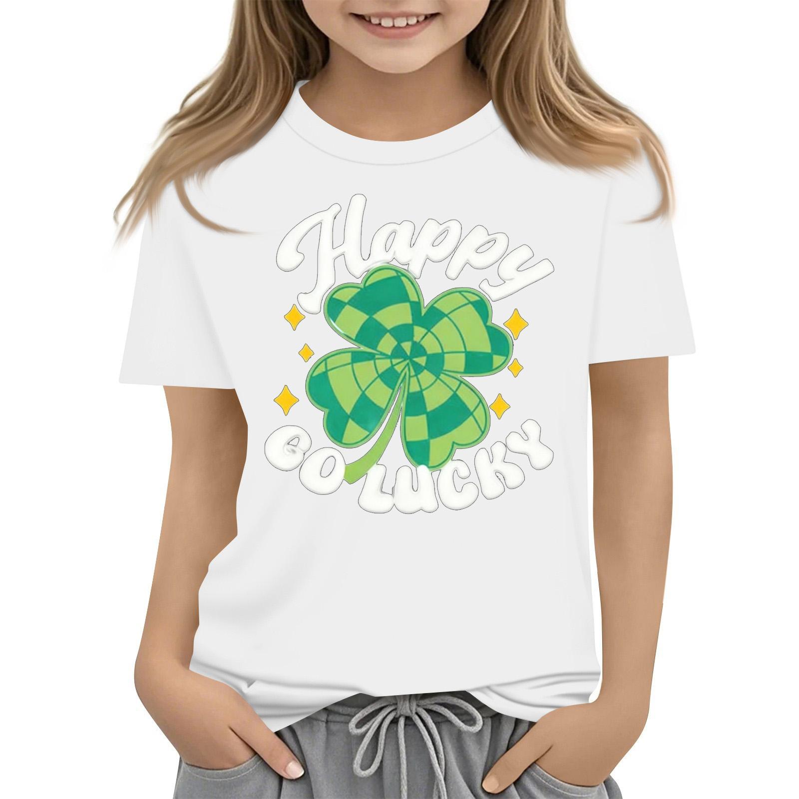 

Children s Round Neck Casual Saint Patrick Printed Short Sleeve T-Shirt 160 білий