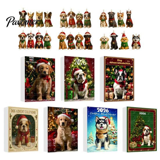 Gift Box for Boys Girls Dog Advent Calendar, 2D Acrylic Breeds Ornaments, 24-Days Christmas Party Favors Enthusiasts Countdown Calendar with 24 Puppy