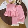 Pink Lace Bow Tank Top & Wide-Leg Pants Summer Set