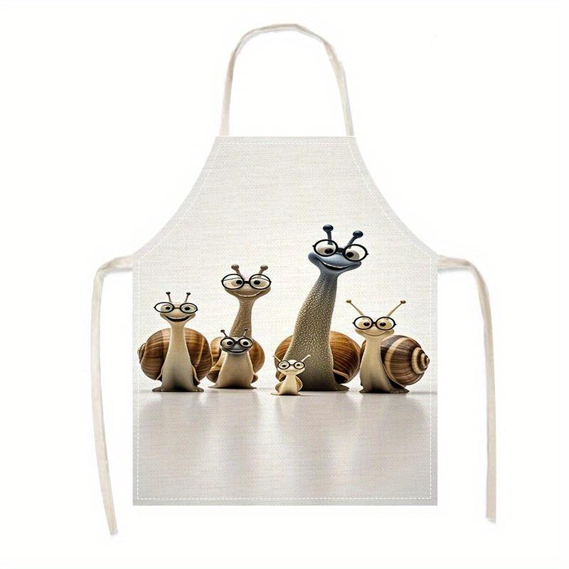 

Funny Snail Family Apron with Cute Cartoon Glasses Print Kitchen Baking BBQ Cooking Work Wear Unisex Home Chef Novelty Gift 38X47cm(15X19in)