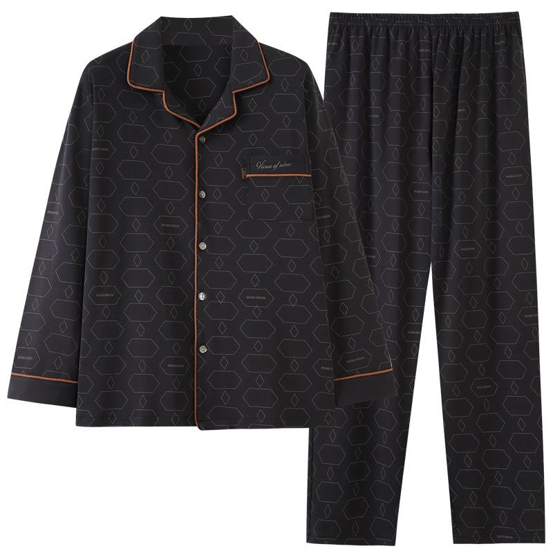 Men'S Pajamas Spring And Autumn Cotton Long-Sleeved Dad Fattened Plus Size Men'S Loungewear Suit