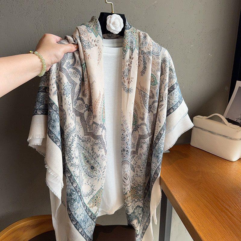 

Luxury cotton and linen scarf women s large square scarf spring and summer travel sunscreen shawl Print Scarf, Lightweight Breathable Multi-use Shawl 130*130cm