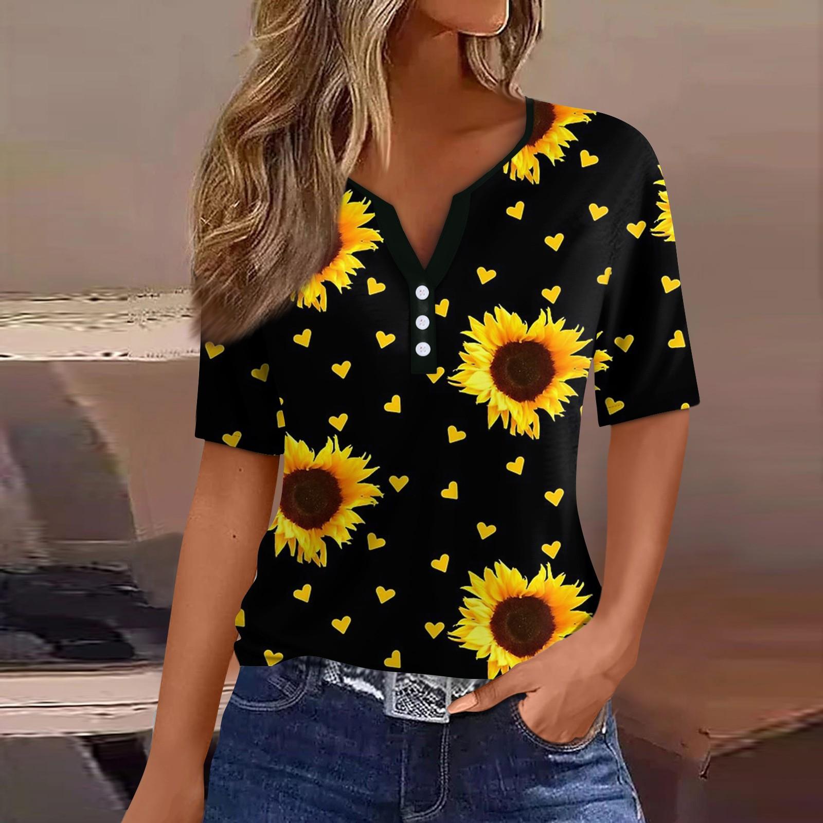 Жен. Футболка Футболка С принтом Пуговицы С короткими рукавами Повседневные Выходные Мода — фото 14