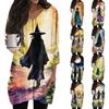 Women's Halloween Print V-Neck Tunic Top with Pockets 3/4 Sleeve for Casual Fall Wear