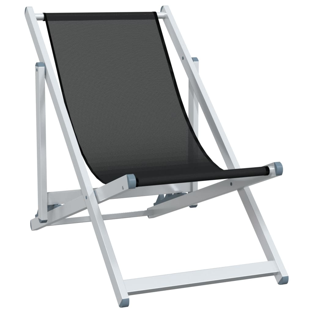 Beach Chairs 2 Pcs Foldable Black Aluminum and Textilene