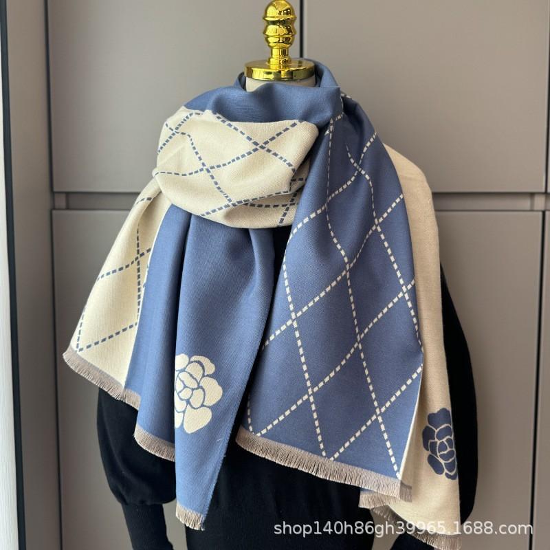 Premium Double-Sided Jacquard Houndstooth Scarf Wrap Women Winter Fall Warm Cotton Blend Shawl 185x70cm