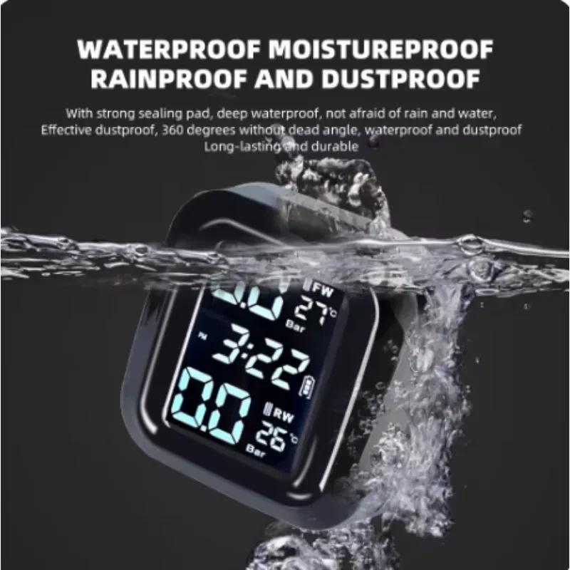 Wireless LCD Motorcycle Tire Pressure Monitoring System Pit Temperature Tester Tire Pressure Alarm System, Waterproof, 2 Sensors