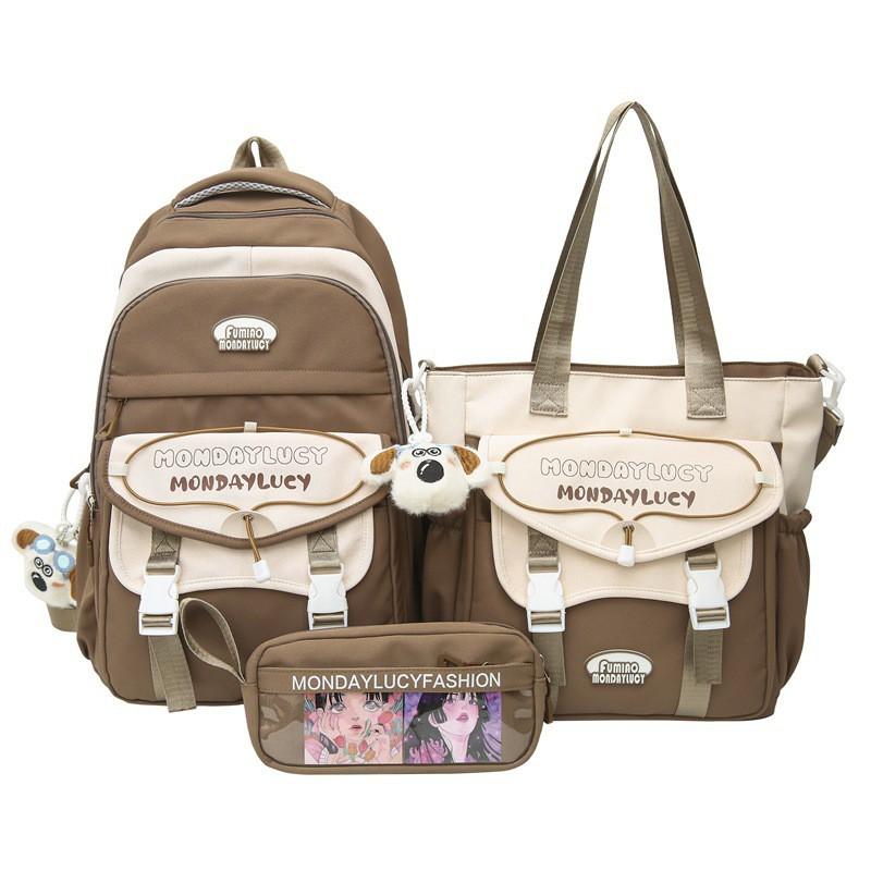 Junior High School Students 'schoolbag Women Light Reduce Burden Face Value Ins Style Large Capacity Backpack Primary Three-piece