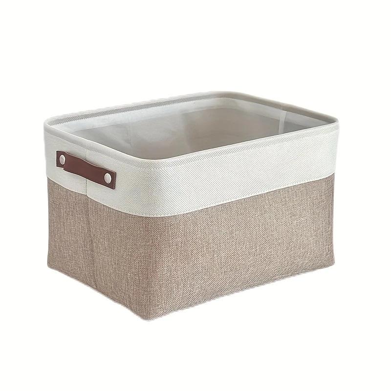 Cesto Portaoggetti Spesso in Cotone e Lino con Manici in Pelle, Contenitore Pieghevole Organizer per Vestiti e Calzini per la Casa