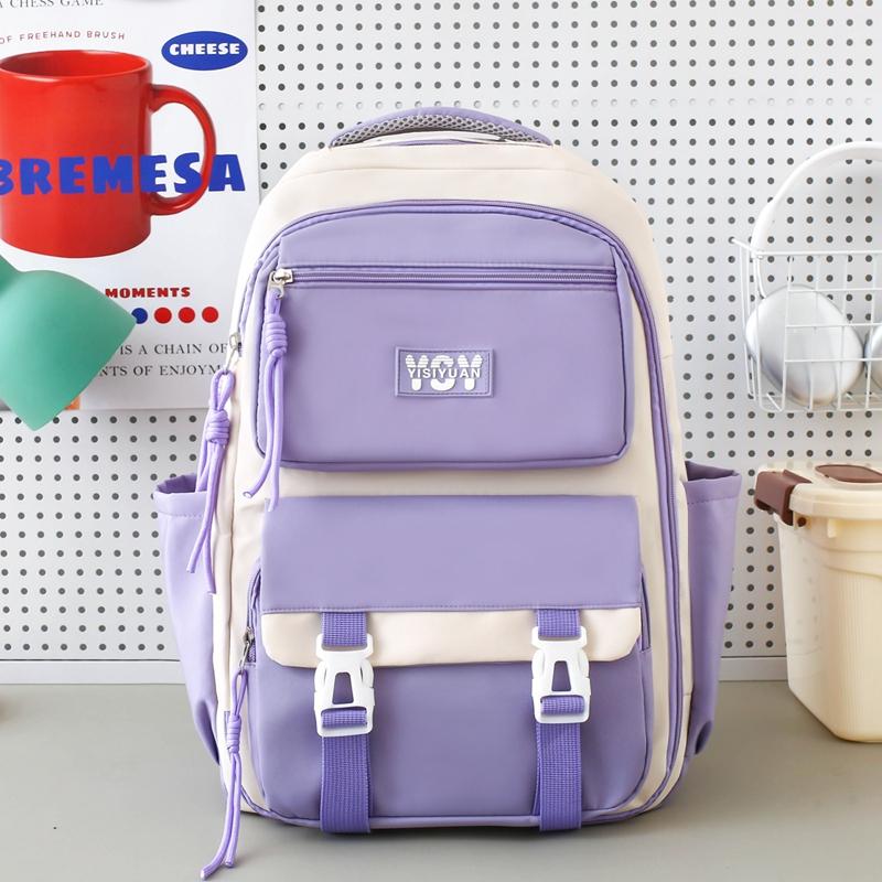 Large Capacity Backpack Student Lightweight Schoolbag Color Contrast Backpack