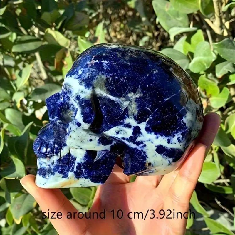 1pc Large Blue Sodalite Skull - Crystal Stone Carving, Bohemian Style Collectible for Home Decor (Blue,one piece) синий