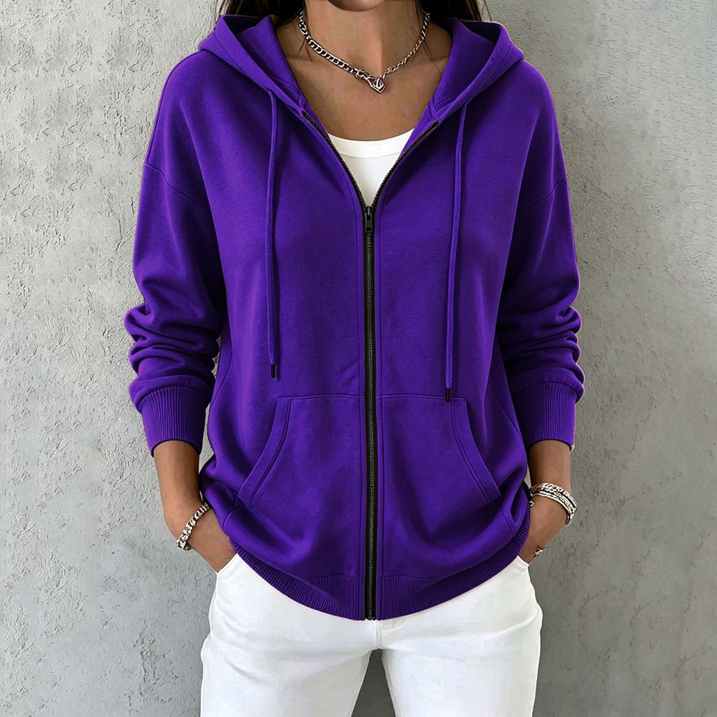 Women's Hooded Zip-Up Sweatshirt with Pockets Casual Long Sleeve Jacket for Everyday Wear
