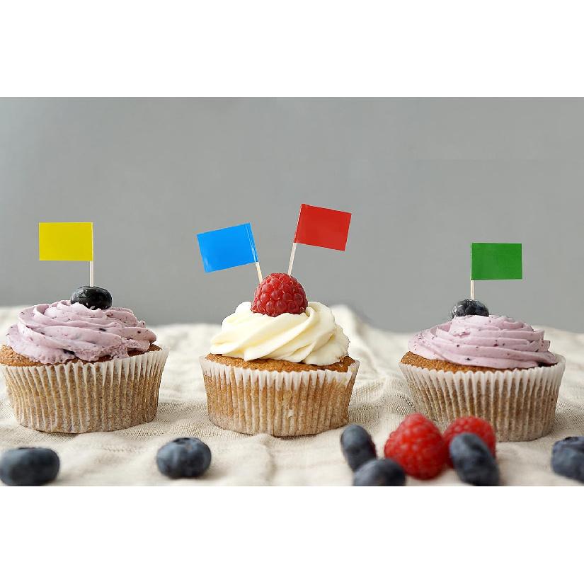 JBCD 200 Pcs Pure Red Blue Yellow and Green Flags Toothpicks 4 Soild Color Cupcake Toppers Decorations, Cocktail Toothpick Flag Cake Topper Picks