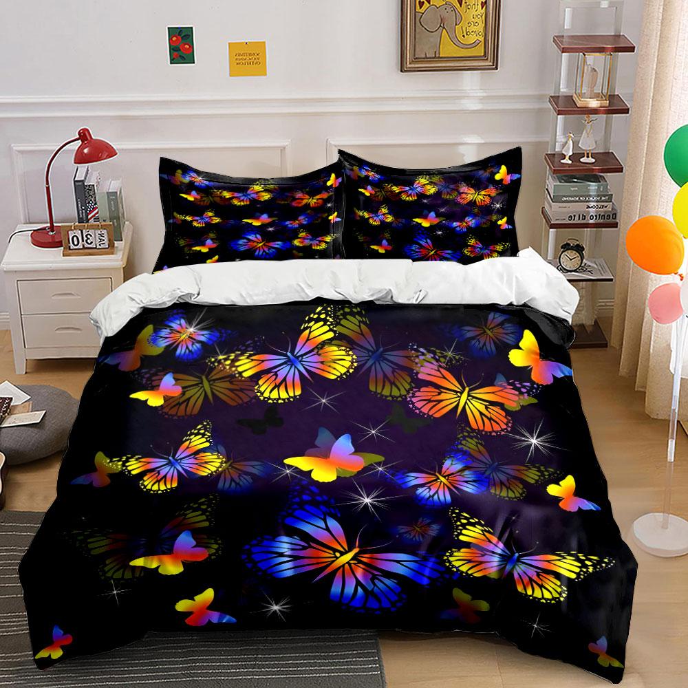 Colorful Butterfly Themed Decor Set  Kid'S And Adults' Bedroom Decor, Exquisite Three-Piece Bedding Set Gift