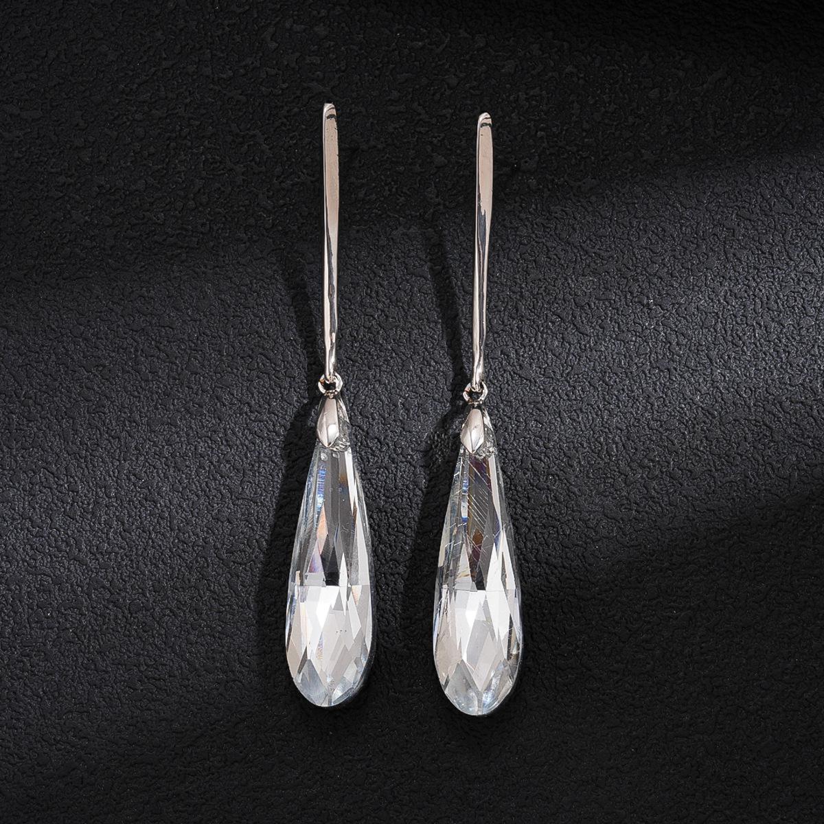 Серьги-гвоздики Серебряная Игла Капля Воды Стеклянные Серьги Личность Холодного Ветра