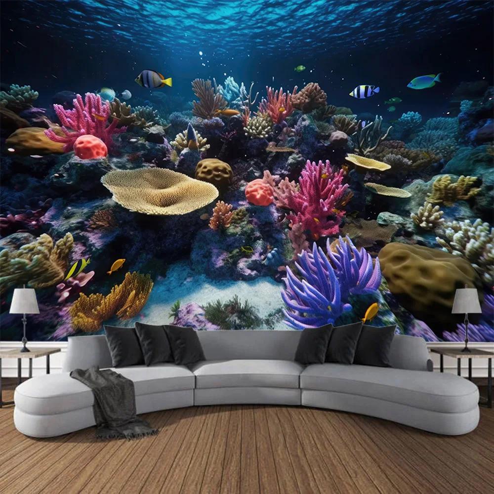 Unterwasserwelt Wandteppich Wandbehang Delfin Hai Seetang Heimkunst Dekoration Hintergrund Schlafzimmerwand Cartoon Dekoration