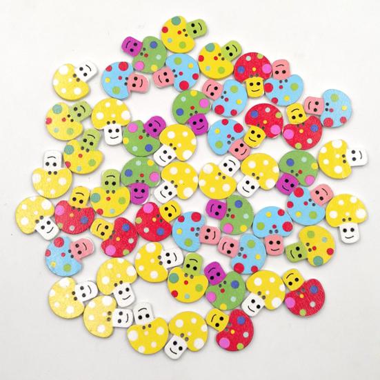 50Pcs Cartoon Mushroom Wooden Buttons Sewing Scrapbooking Handicraft DIY Decor