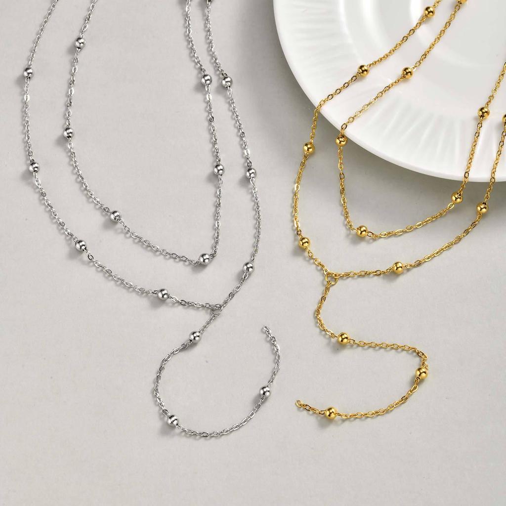 Women's Stainless Steel Double Layer Y-Shaped Gold Tassel Necklace