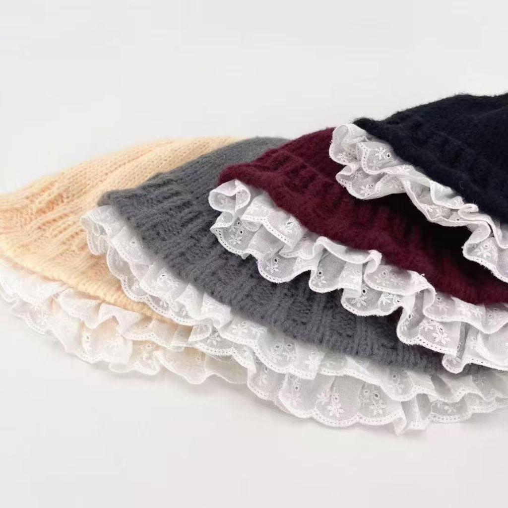 Lace Ruffle Edge Knitted Fisherman Hat: Women's Sweet & Warm Autumn/Winter Accessory 2025
