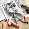 Commuter elegant flower silk scarf women's contrasting color retro printing satin scarf shirt with multi-purpose decorative small scarf