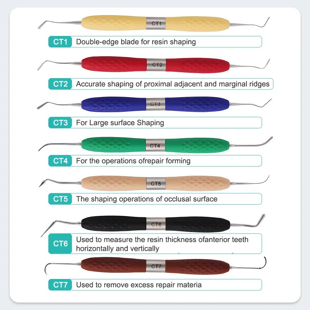 7Pcs/Set Dental Resin Filler Set Plastic Dresser With Silicone Handle Aesthetic Restoration Kit For Resin Knife Spatula Tool