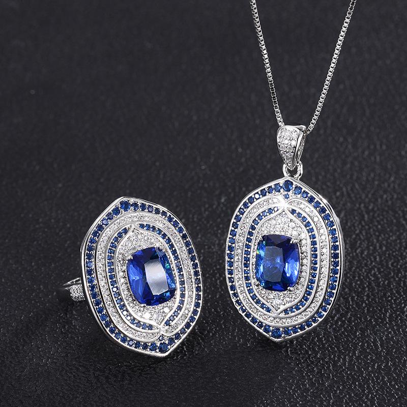 Jewelry Retro Ring Simulation Blue Glass Stone Two-Color Stone Diamond Pendant Ring Stud Earrings Cover 8 * 10