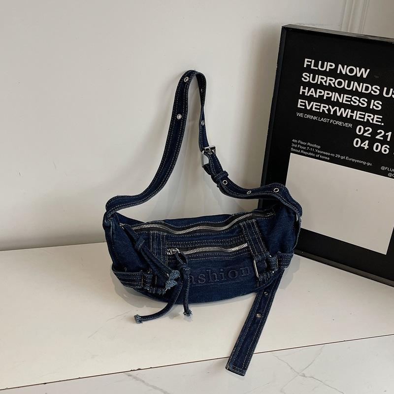 Τσάντα Crossbody από Τζιν, Απλή Τσάντα με Κέρατο, Ρετρό Πλυμένη Φθαρμένη Τσάντα