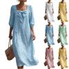 Abito midi casual da donna a vestibilità larga con maniche a sbuffo, scollo quadrato frontale e tessuto leggero