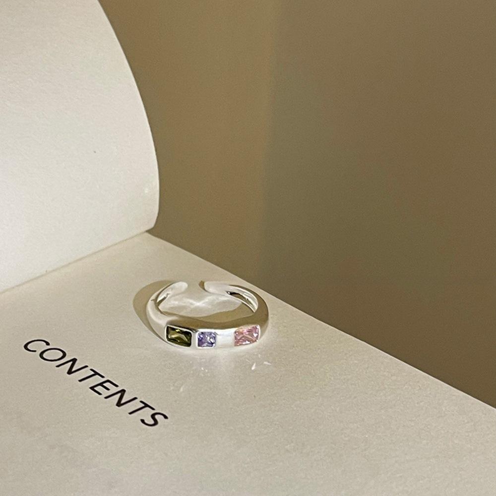 Love Color Zircon Ring Dopamine Niche Design Opening Adjustable Index Finger Ring Fashion Personality Ring