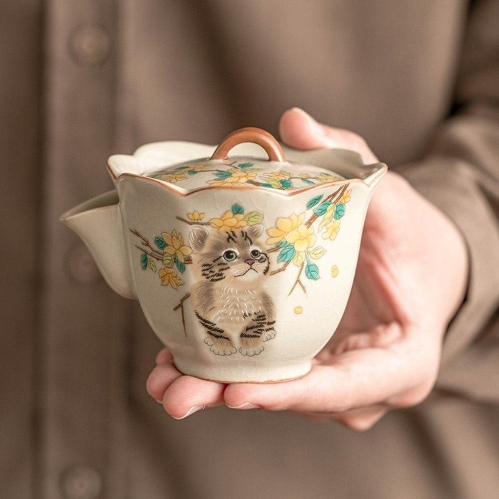 Exquisite Cat Tea Tureen Ceramic Cover Bowl Tea Items Tea Items Ru Kiln Gaiwan  Hotel