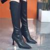 Thin Heeled Fashionable Knight Boots for Women 2024 New Style Pointed Autumn Zipper High Heels Not Over The Knee Long Boots