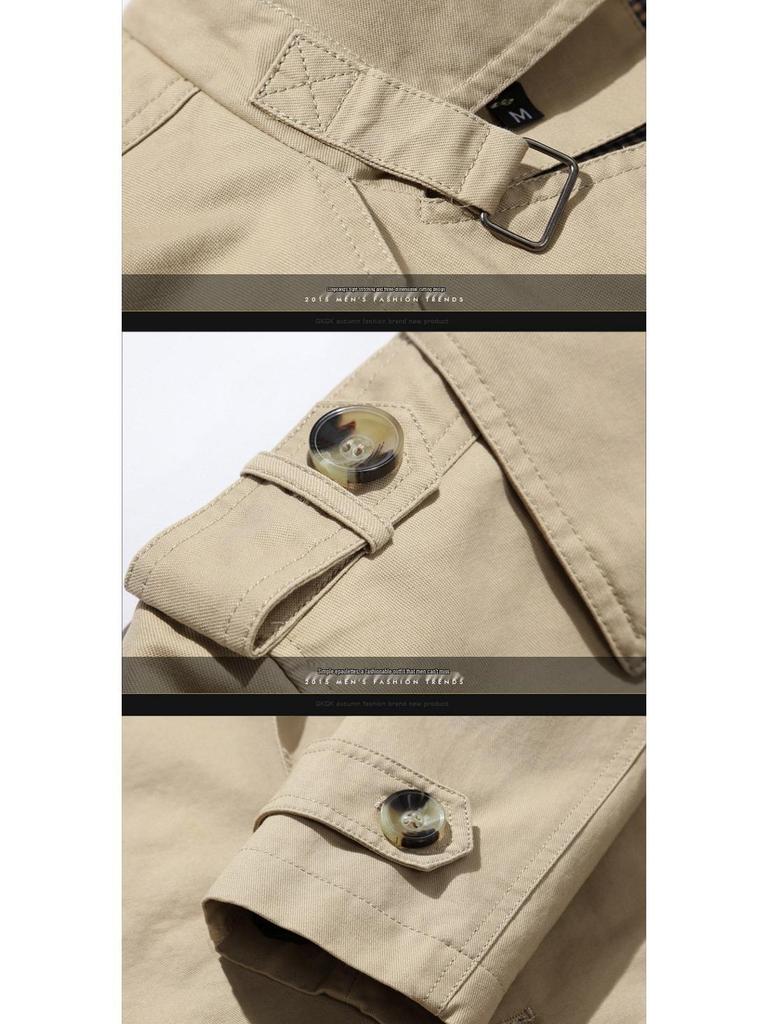 Men's Washed Cotton Fleece-Lined Mid-Length Trench Coat - Casual Autumn/Winter Outerwear