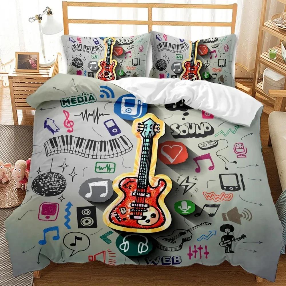 Top Guitar Duvet Cover Set Twin Rock Music Comforter Cover Set Hip Hop Hippie Quilt Cover Blue Guitar Polyester Bedding Set