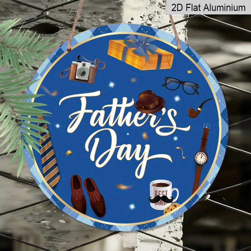 2D Flat 1pc, 8x8 in, Happy Father's Day aluminum metal logo, family gift window decoration, porch, room, home, wall decoration, easy to hang