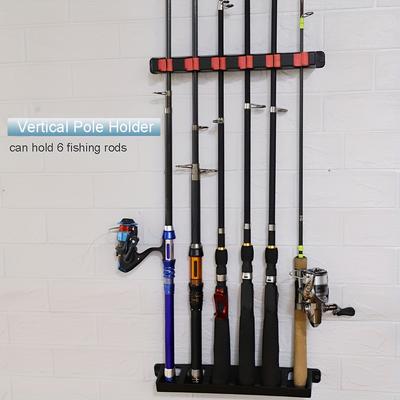 Fishing Rod Storage Rack 6-Hole Wall-Mounted Rod Holder Easy Installation Vertical/Horizontal Display Mount
