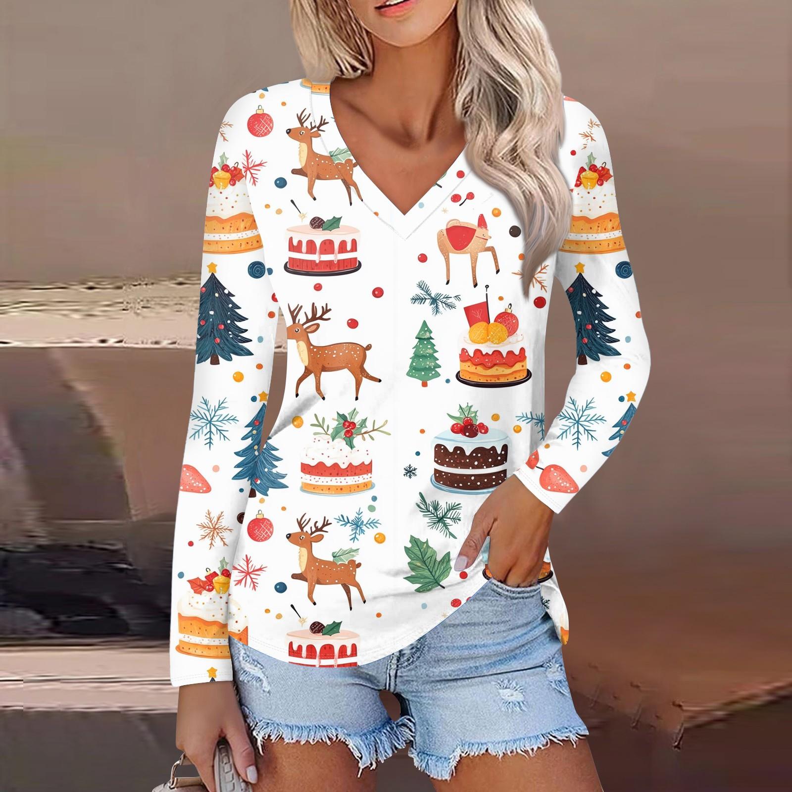 

Женский повседневный модный сексуальный удобный рождественский принтованный топ с V-образным вырезом и длинными рукавами XL хаки