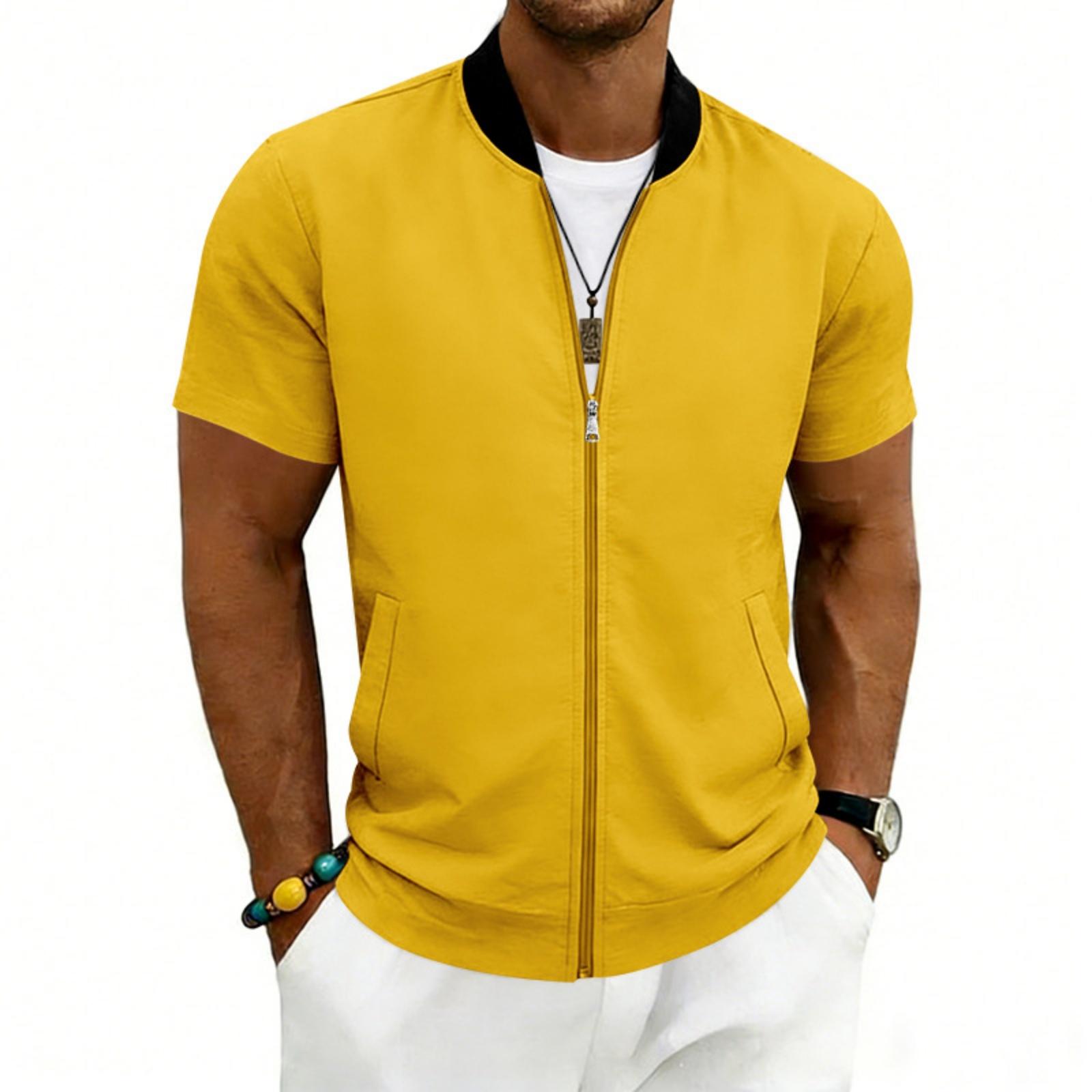 

Men s Stand-Up Collar Lightweight Sports Short-Sleeve Flight Zip-Up Baseball Jacket XL
