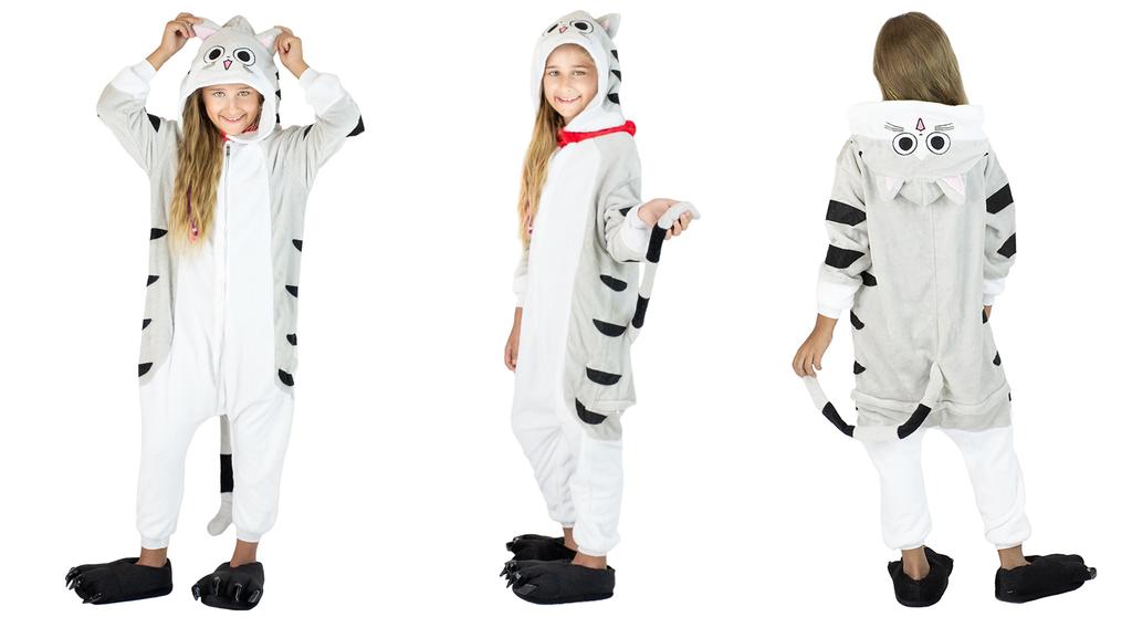 Children's Cat Kigurumi Costume, Soft Plush, Zipper Closure, Hood with Ears, 98-104