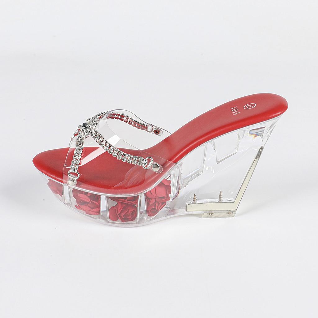 Rhinestone Slope Heel 11CM Nightclub High Heels Slippers Women's Shoes Catwalk Pole Dance Shoes Crystal Sole LFD-1101-Q7