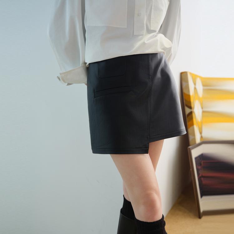 ELLE Irregular Solid Color A-Line Casual Skirt Women skirts Black L7WRS015