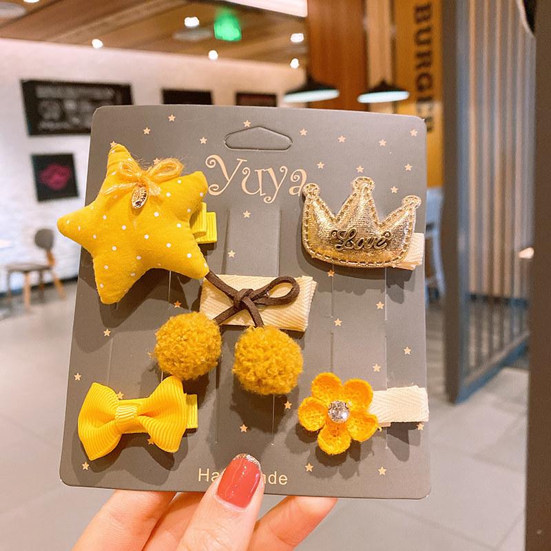 Pretty Hair Accessories for Baby Girls 5 PCS Mini Hair Clips Set Sweet Candy Color Bow Flower Fabric Side Clips