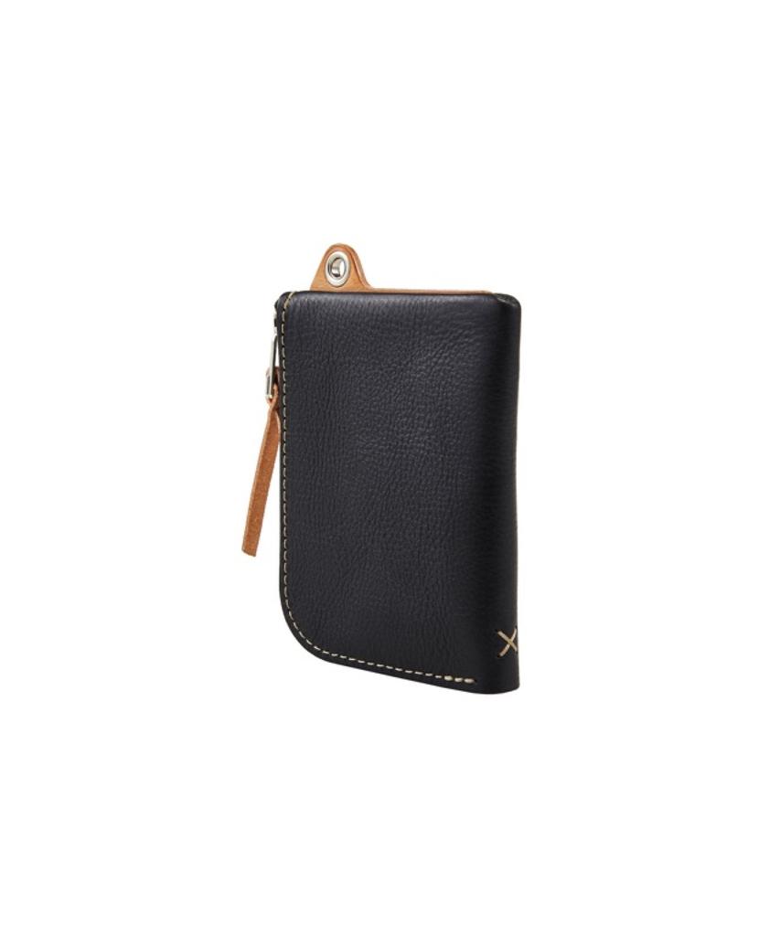 Brassboats Zipper Eyelet Vegetable Leather Wallet (Black)
