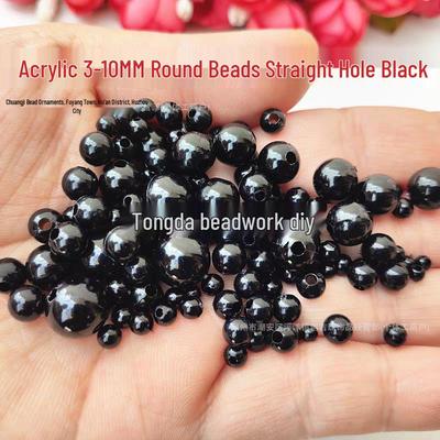 Pure Black Acrylic Beads for DIY Jewelry Making - Handmade Straight Hole Beading Accessories