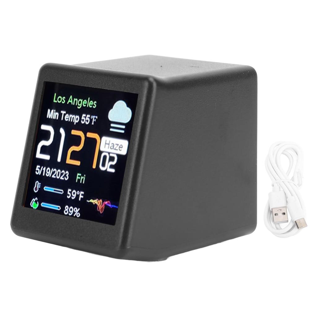 LCD Digital Display Desktop Electronic Clock with Calendar, Weather and Temperature Forecast Station, WiFi Network Support (Black)