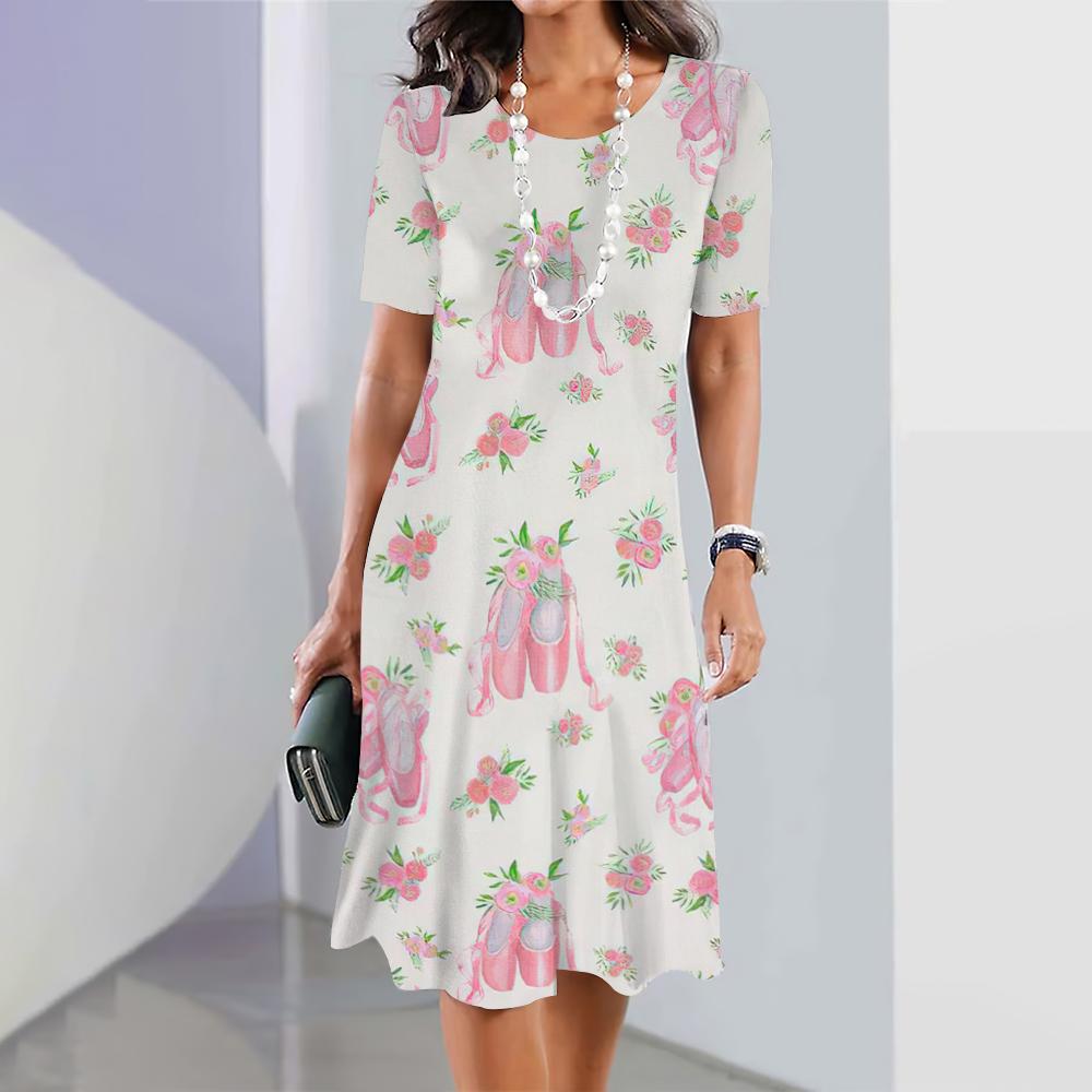 The New Ballet Graphic Print Dress Is an Elegant Fashion Dress for Women, Summer Medium-length Dress